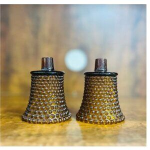 Vintage 2 pair glass hobnail amber candle peg​